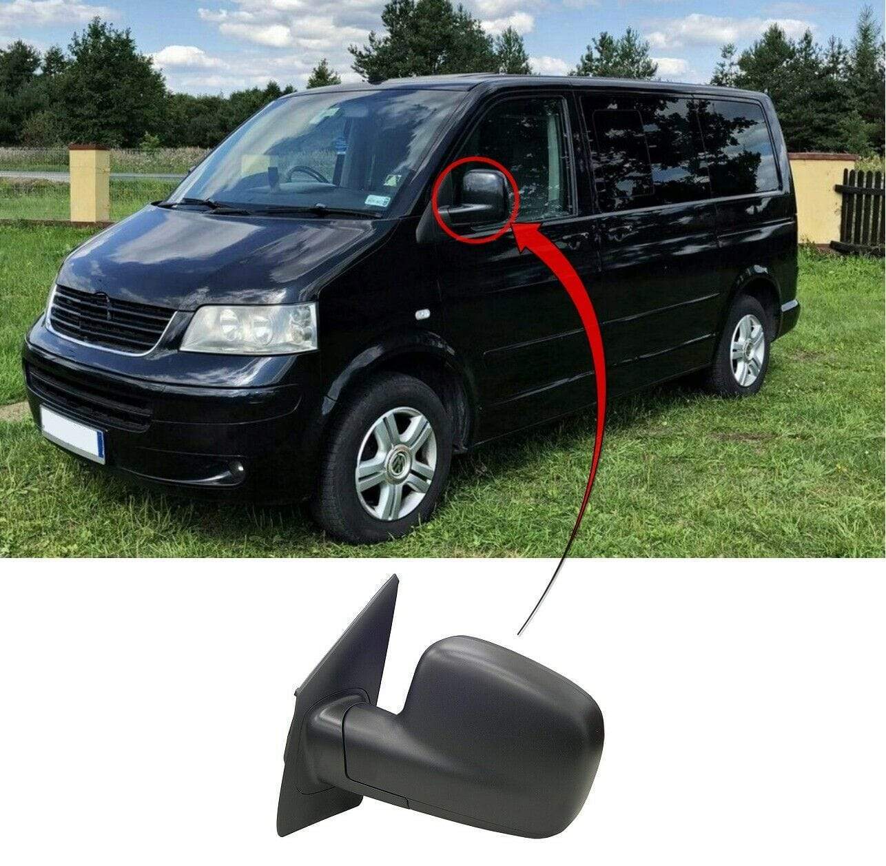 VK4028B VW Caravelle 2004-2009 Door Wing Mirror Manual Black Passenger Side