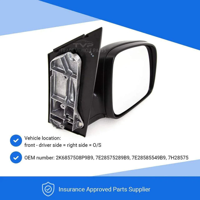 Fits VW Caddy 2004- Door Wing Mirror Manual Black Driver Side - image 3