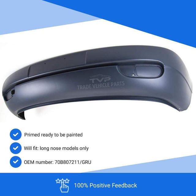 Fits VW Transporter T4 Caravelle 1997-2004 Front Bumper Primed No Fog Hole Long Nose - image 2