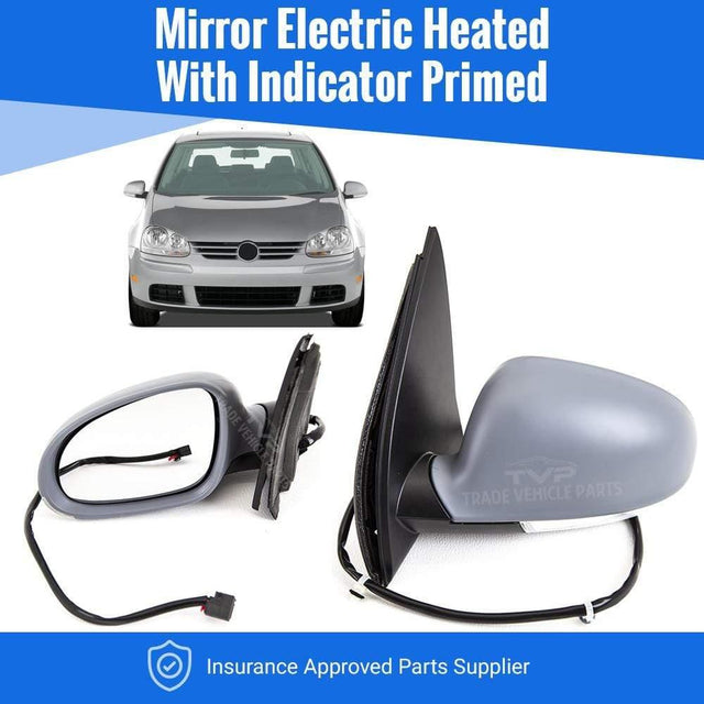 Fits VW Golf Mk5 2004-2008 Door Wing Mirror Electric Heated With Indicator Primed Passenger Side - image 2