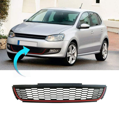 Fits VW Polo 2009-2014 Front Bumper Lower Centre Grille Honeycomb With Red Trim - tradevehicleparts.co.uk