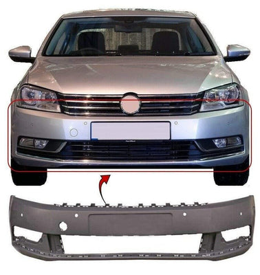 Fits VW Passat 2011-2014 Front Bumper Primed With Pdc Without Washer Holes - tradevehicleparts.co.uk