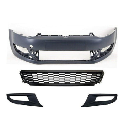 Fits VW Polo Mk8 2009-2014 Front Bumper Kit Primed With Lower Grille & Fog Grilles W/Fog Holes - tradevehicleparts.co.uk