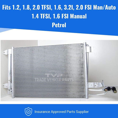 Fits Audi A3/S3 2003-2012 Air Con Condenser (1.2 Tfsi, 1.6I 16 V, 1.8 Tfsi, 2.0 Fsi, 3.2I 6V, S3-2.0Tfsi Man/Auto) (1.4 Tfsi 1.6 Fsi Man ) ( Petrol) With Dryer Corrosion Protected - tradevehicleparts.co.uk