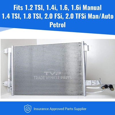 Fits Seat Leon 2005-2015 Air Con Condenser (1.2 Tsi, 1.4 I 16V, 1.6, 1.6 I 16V Manual) (1.4 Tsi, 1.8 Tsi, 2.0 Fsi, 2.0 Tfsi Man/Auto)(Petrol)With Dryer Corrosion Protected - tradevehicleparts.co.uk