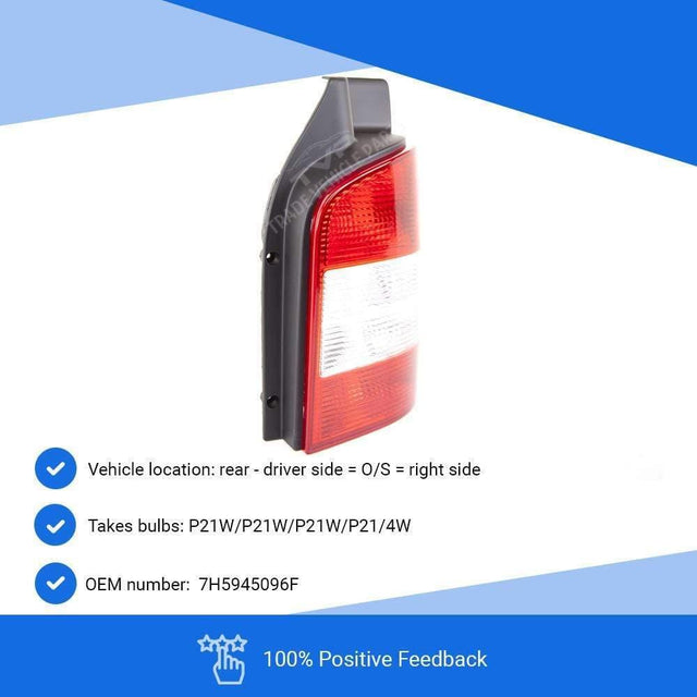 Fits VW Caravelle 2004-2009 Rear Light Lamp Tailgate Models Clear Lens Driver Side - image 3