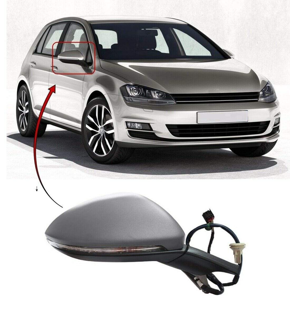 Volkwagen Golf Mk7 2013-2017 Door Wing Mirror Primed Cover Electirc Heated W/Indicator Driver Side