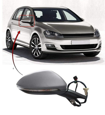 Fits Volkwagen Golf Mk7 2013-2017 Door Wing Mirror Primed Cover Electirc Heated W/Indicator Driver Side - tradevehicleparts.co.uk