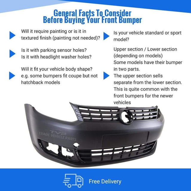 Fits VW Caddy 2011-2015 Front Bumper Black Textured No Pdc Or Washer Holes - image 4