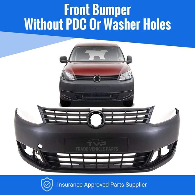 Fits VW Caddy 2011-2015 Front Bumper Black Textured No Pdc Or Washer Holes - image 2