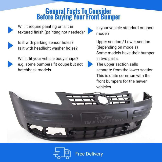 Fits VW Caddy Van 2004-2010 Front Bumper Grey With Fog Lamp Holes - image 2