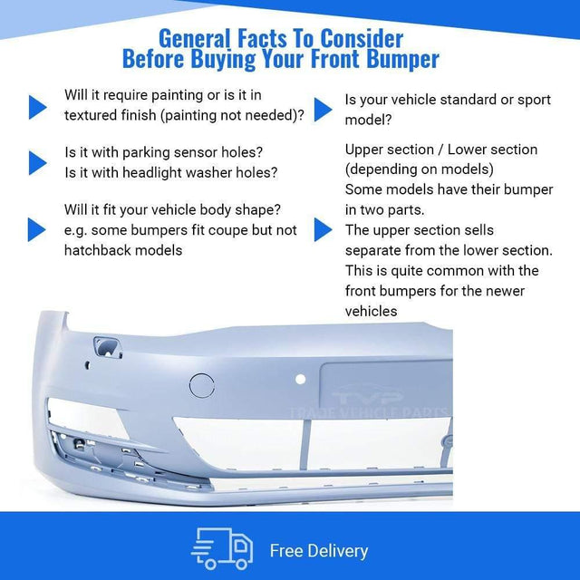 Fits VW Golf 2013-2017 Mk7 Front Bumper Primed With PDC & Washer Jet Holes - image 4