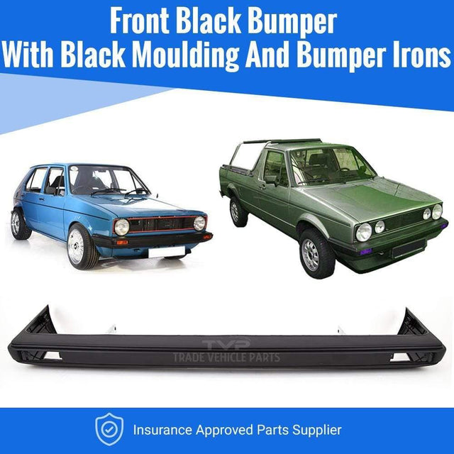 Fits VW Golf Mk1 1978-1983 /Caddy 1983-1992 Front Bumper Black With Black Moulding And Bumper Irons - image 2