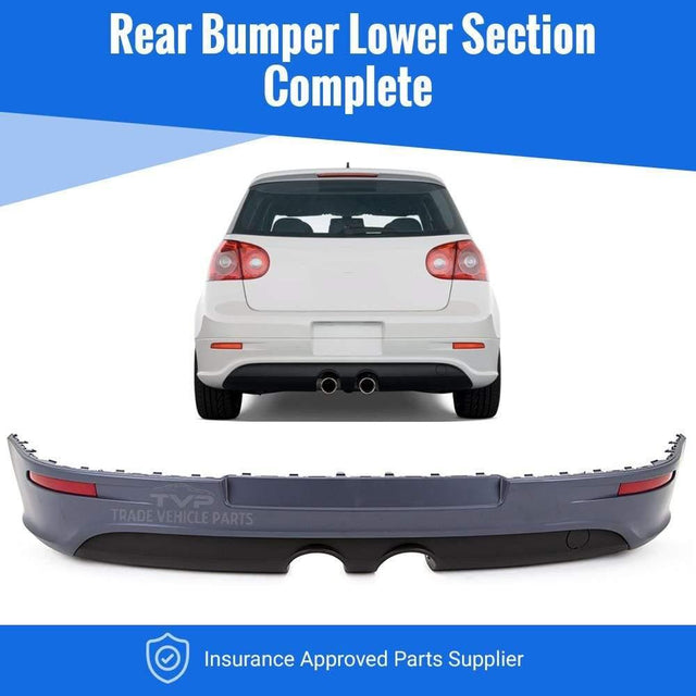 Fits VW Golf Mk5 R32 2006-2009 Rear Bumper Lower Section With Spoiler 2 Exhausts With 2 Cut Outs In Middle Primed With Black - image 2