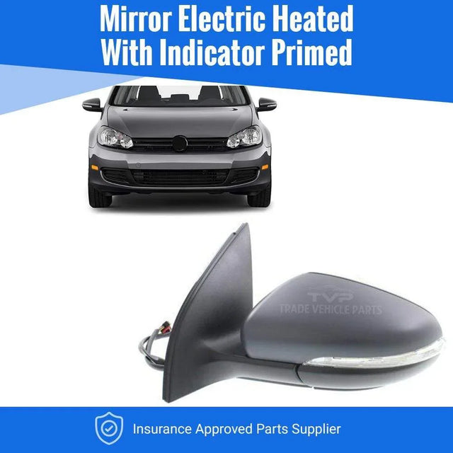 Fits VW Golf Mk6 2009-2012 Door Wing Mirror Electric Heated With Indicator, Primed Passenger Side - image 2
