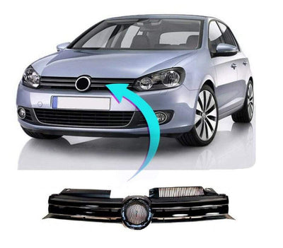Fits VW Golf Mk6 2009-2013 Front Grille Main Standard Models Black With Chrome Trim - tradevehicleparts.co.uk
