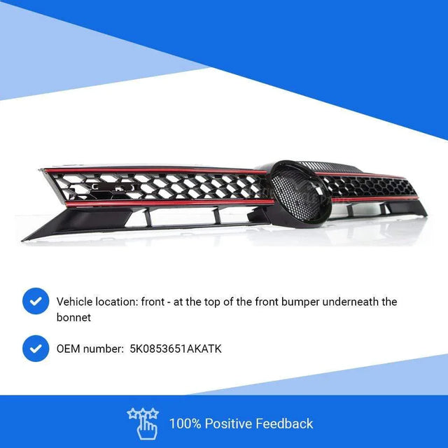 Fits VW Golf Mk6 2009-2013 Front Main Centre Grille Gti Only Black With Red Slats - image 2