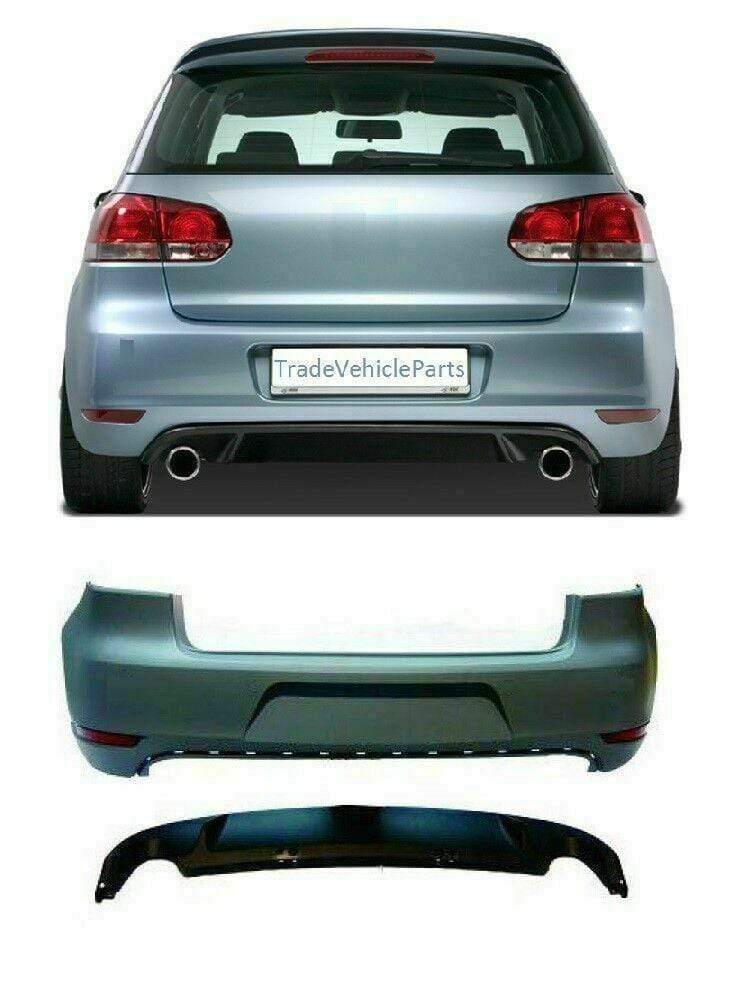 VW Golf Mk6 Gti 2009-2012 Rear Bumper Primed Complete With Reflectors & Spoiler 2 Exhaust 2 Cut Outs