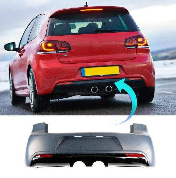 VW Golf Mk6 R20 2009-2012 Rear Bumper Primed Complete With Reflectors & Glossy Black Diffuser