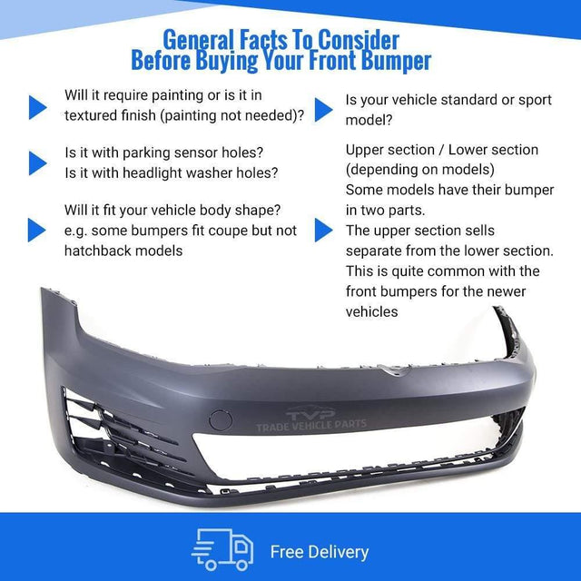 Fits VW Golf Mk7 2013-2017 Front Bumper Primed Gti / Gtd Models No Washer Or Sensor Holes - image 4
