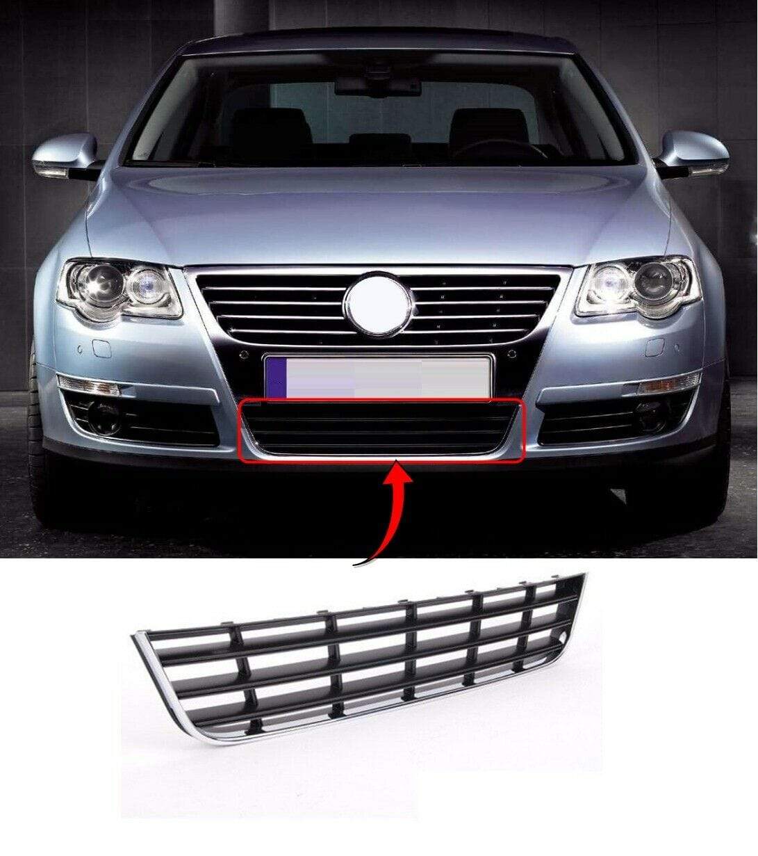VW Passat 2005-2010 Front Centre Bumper Grille With Chrome Trim