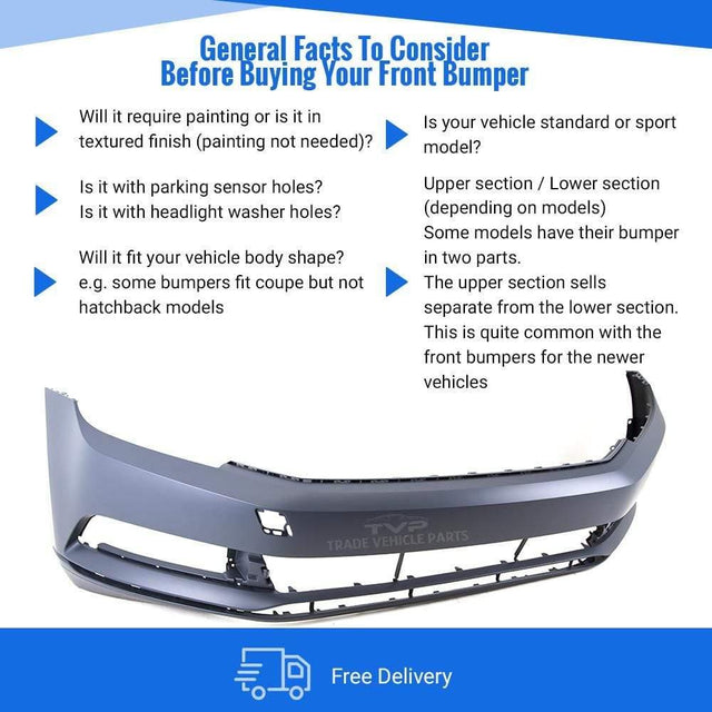 Fits VW Passat 2015- Front Bumper Primed No Pdc Or Washer Hole - image 4