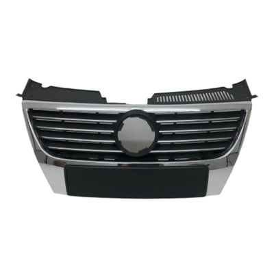 Fits VW Passat B6 3C 2005-07/2010 Front Top Radiator Centre Grille Chrome Frame No Pdc Holes 150Mm Badge - tradevehicleparts.co.uk