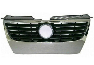 Fits VW Passat B6 3C 2005-2010 Main Centre Front Bumper Grille Chrome Frame & Black Trims 130Mm Small Badge - tradevehicleparts.co.uk