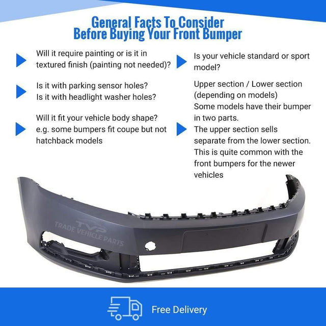 Fits VW Passat B7 2011-2014 Front Bumper Primed No Washer Or Pdc Holes - image 4
