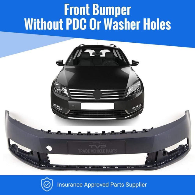 Fits VW Passat B7 2011-2014 Front Bumper Primed No Washer Or Pdc Holes - image 2