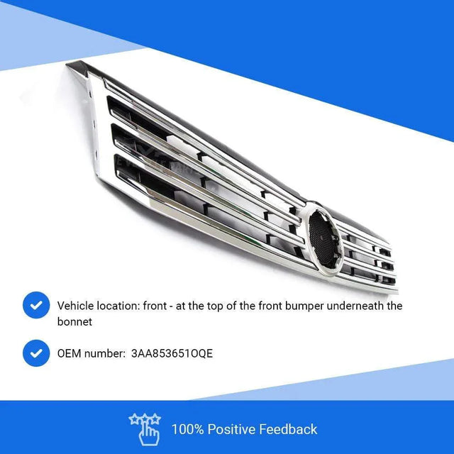 Fits VW Passat B7 2011-2014 Front Top Grille With Silver & Chrome Moulding - image 3