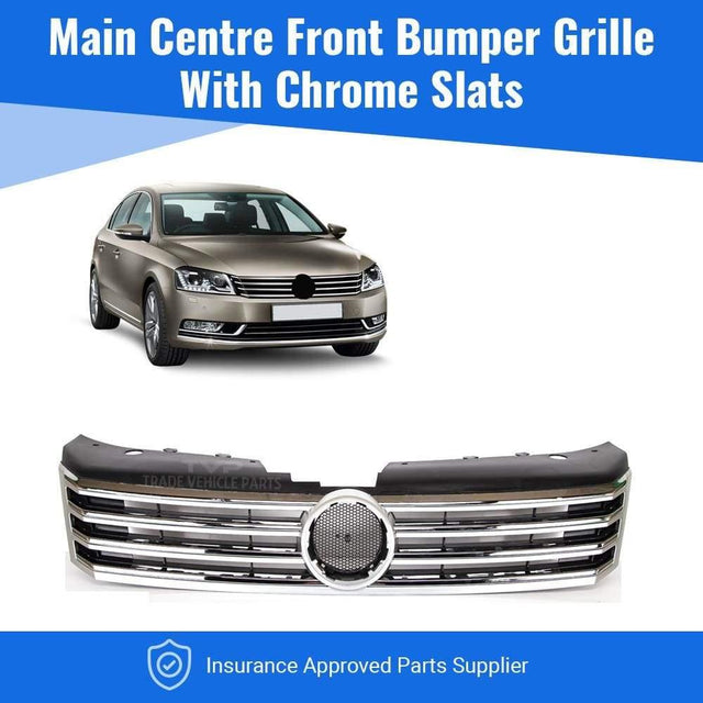 Fits VW Passat B7 2011-2014 Front Top Grille With Silver & Chrome Moulding - image 2