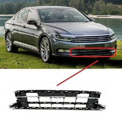 Fits VW Passat B8 2015- Front Bumper Centre Lower Grille Black With Chrome Moulding - tradevehicleparts.co.uk