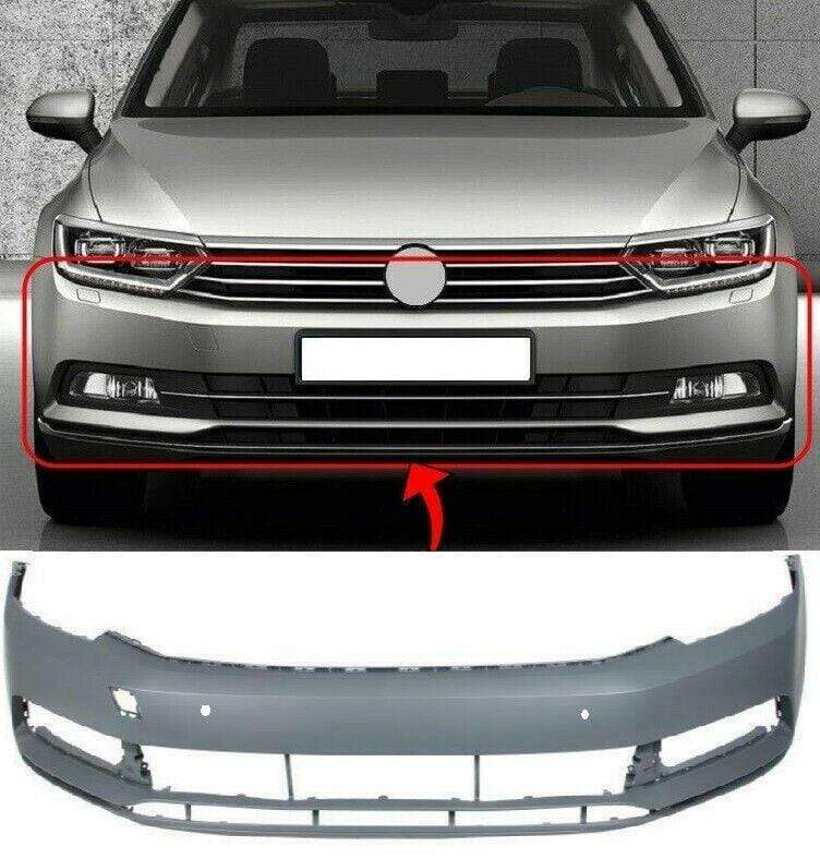 VW Passat B8 2015- Front Bumper With Pdc & Washer Holes Without Chrome Mouldings