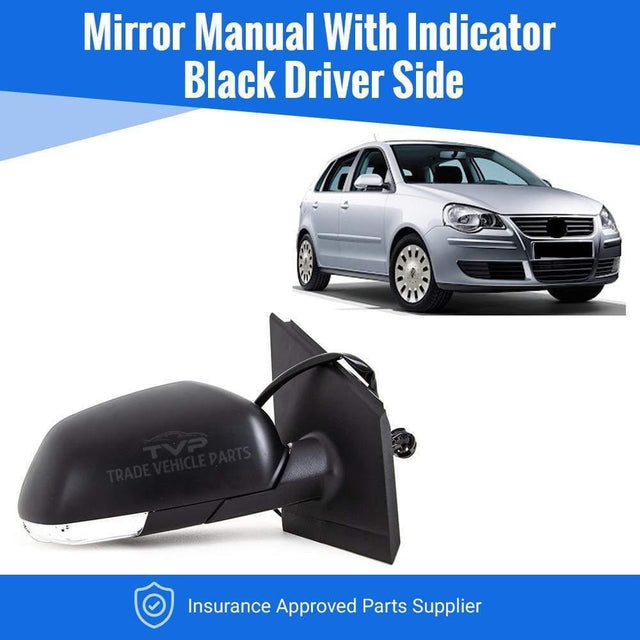 Fits VW Polo 2005-2009 Door Wing Mirror Manual With Indicator Black Driver Side - image 2