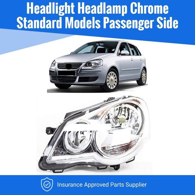 Fits VW Polo 2005-2009 Headlamp Headlight Chrome Passenger Side Standard Models - image 2