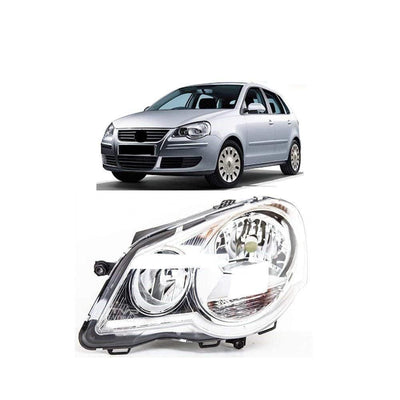Fits VW Polo 2005-2009 Headlamp Headlight Chrome Passenger Side Standard Models - tradevehicleparts.co.uk