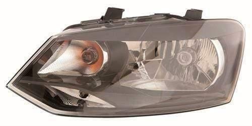 Fits VW Polo 2009-2014 Headlight Headlamp Single Reflector Type Black Passenger Side