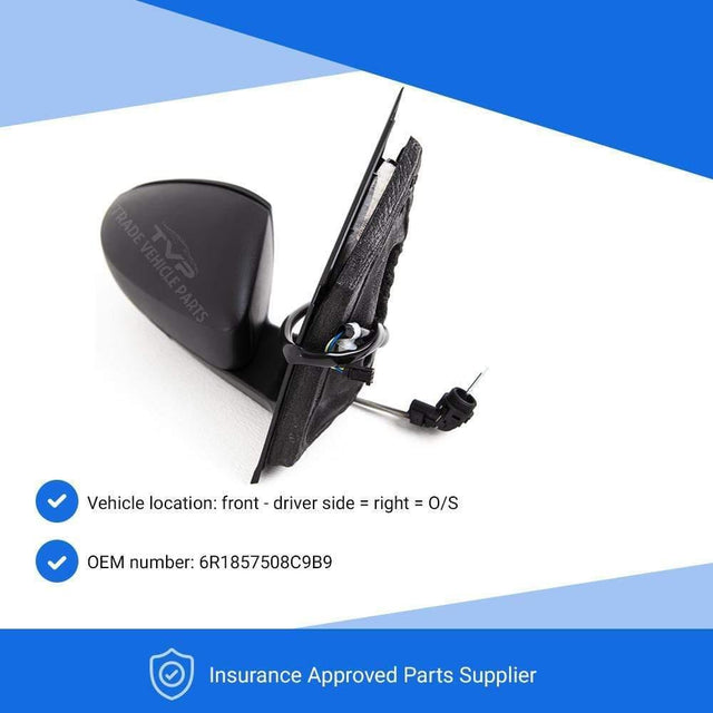 Fits VW Polo 2009-2014 Door Wing Mirror Manual Textured Black Driver Side - image 3