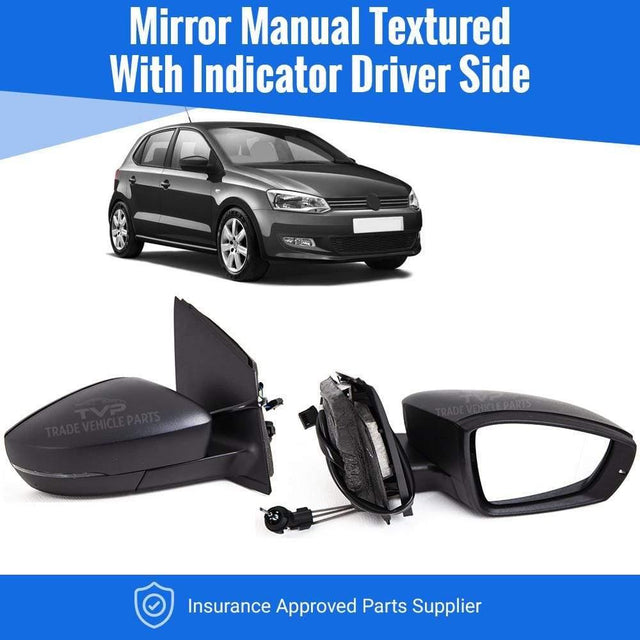 Fits VW Polo 2009-2014 Door Wing Mirror Manual Textured Black Driver Side - image 2