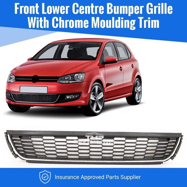 Fits VW Polo 2009-2014 Front Bumper Grille Centre Lower With Chrome Moulding Trim - image 2
