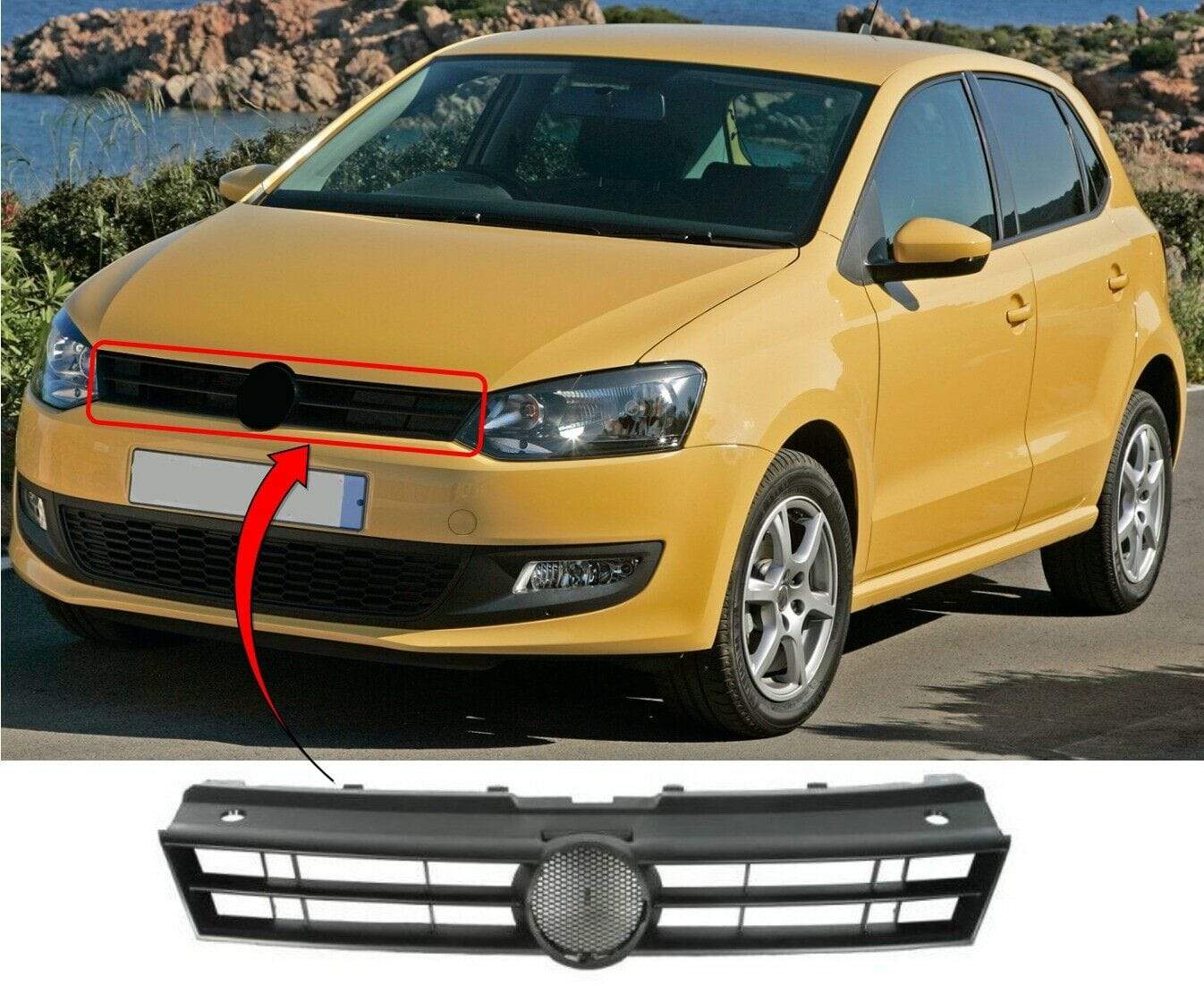 VW Polo 2009-2014 Front Grille No Chrome Trim- Open Type Standard Models