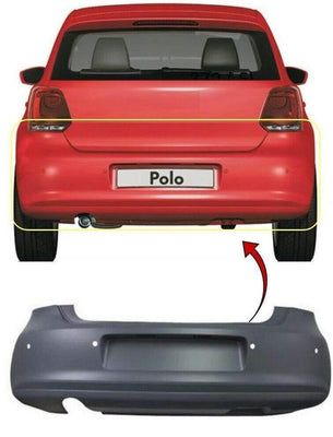 Fits VW Polo 2009-2014 Rear Bumper Primed With Pdc & Exhaust Cut Out - tradevehicleparts.co.uk