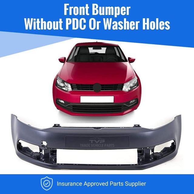 Fits VW Polo 2014-2017 Front Bumper Primed No Pdc Or Washer Hole - image 2