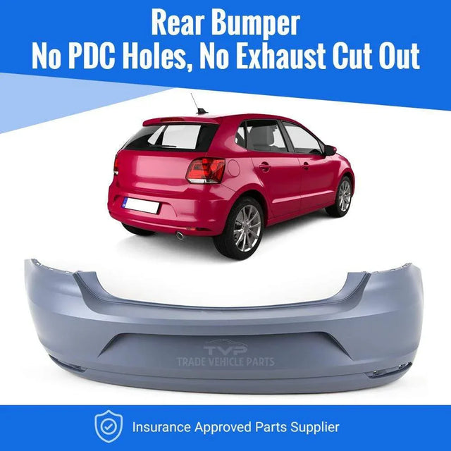 Fits VW Polo 2014-2017 Rear Bumper Primed Gray No Pdc Holes No Exhaust Cut Out - image 2