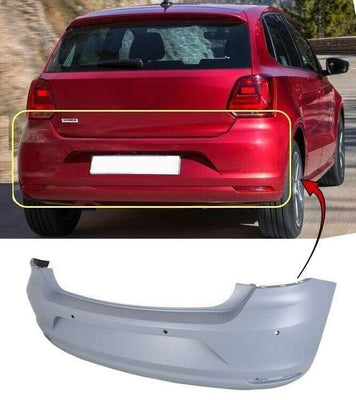 Fits VW Polo 2014-2017 Rear Bumper Primed With 4 Sensor Holes Standard Models - tradevehicleparts.co.uk