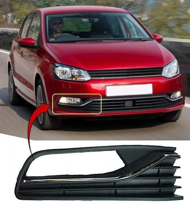 Fits VW Polo 2014- 2017 Front Bumper Fog Grille With Chrome Moulding Driver Side - tradevehicleparts.co.uk