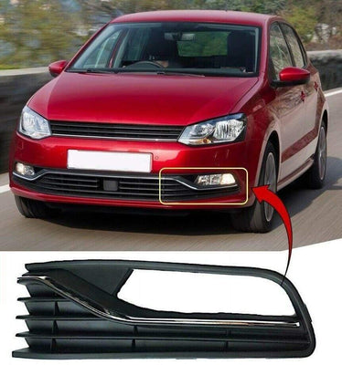 Fits VW Polo 2014- 2017 Front Bumper Fog Grille With Chrome Moulding Passenger Side - tradevehicleparts.co.uk