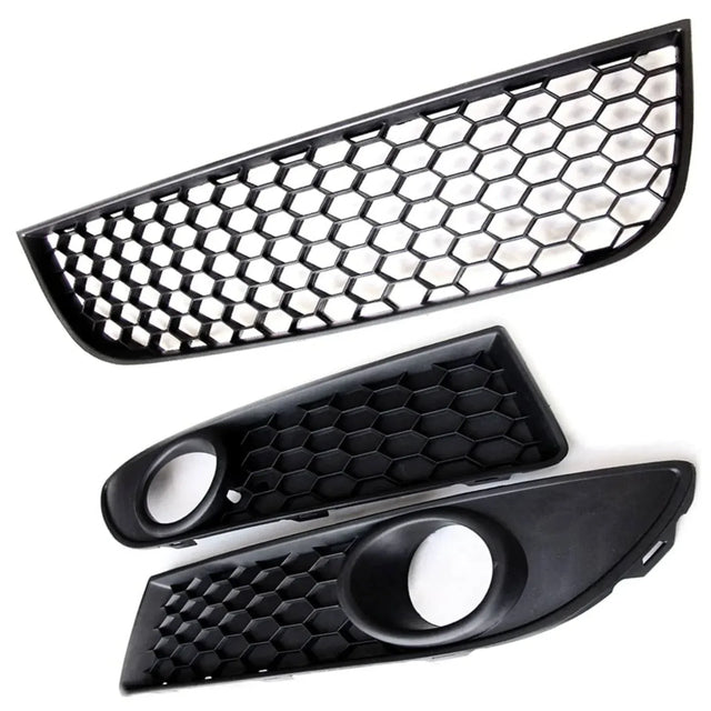 Fits VW Polo Gti 2005-2009 Front Bumper Lower Grille & Pair Fog Grilles Honeycomb - image 2