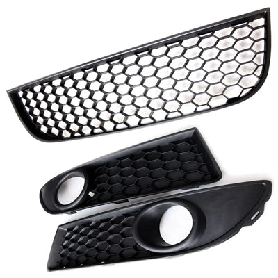 Fits VW Polo Gti 2005-2009 Front Bumper Lower Grille & Pair Fog Grilles Honeycomb - tradevehicleparts.co.uk